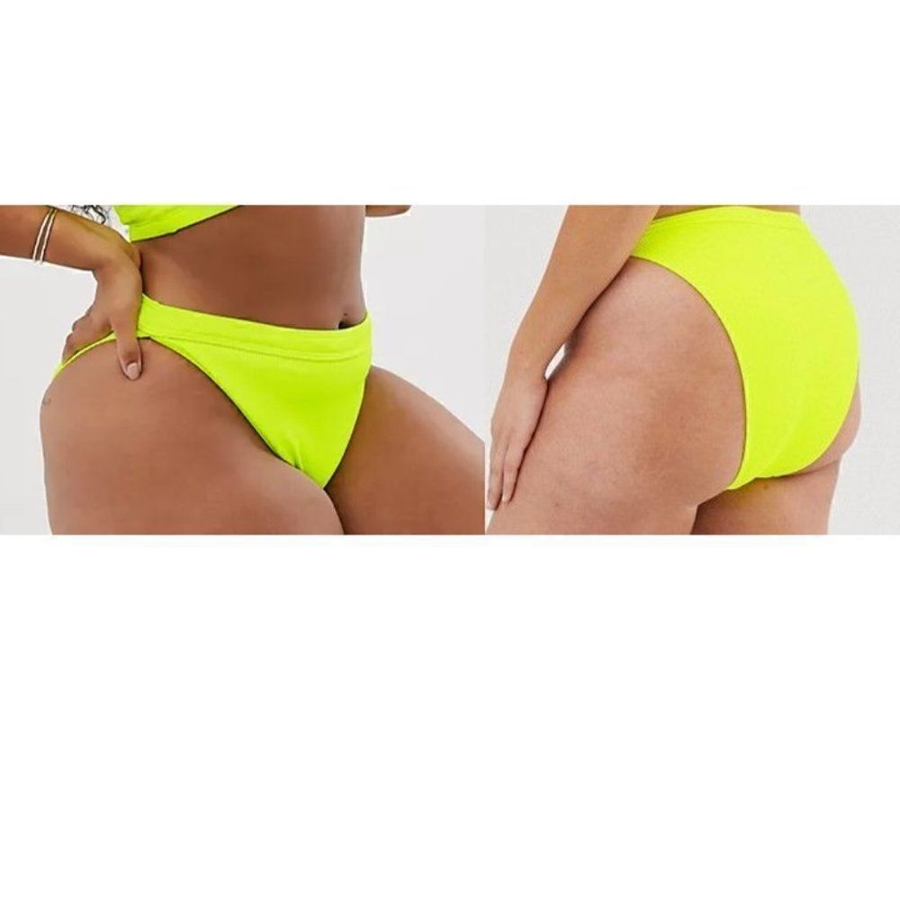 South Beach Curve Exclusive ribbed high waist bikini bottom in neon yellow NWT